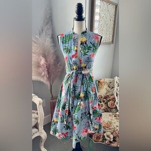 MNG Mango Floral Stripe Sleeveless Belted Dress Size XS 2